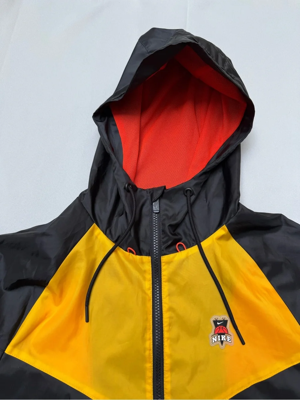 Nike Black and Yellow Hooded Windbreaker with Red Lining